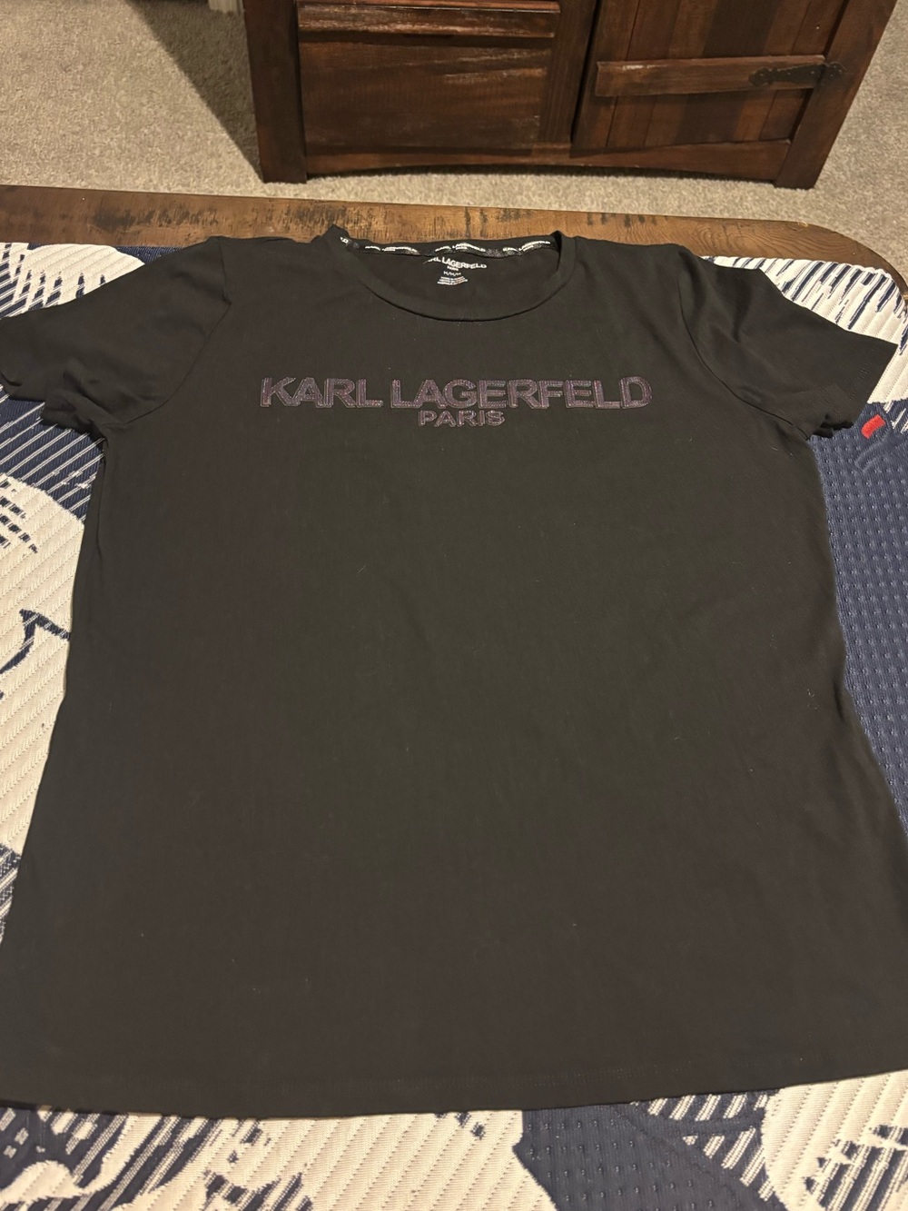 Karl Lagerfeld Black Short Sleeve Tee with Subtle Purple Logo